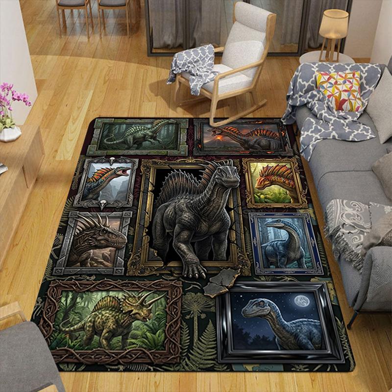 Dinosaur Gallery Pattern Rug Floor Mat for Living Room or Bedroom Soft and Comfortable Carpet a Gift for Birthday and Holiday.