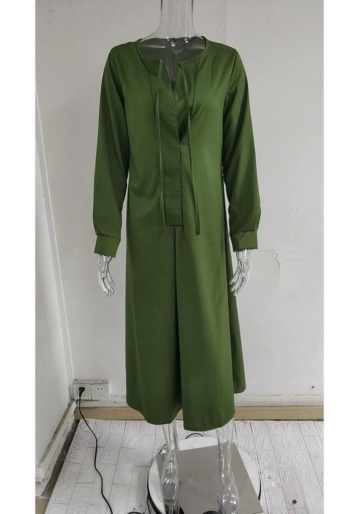 2025 European & American V-Neck Solid Color Long Sleeve Casual Dress for Autumn/Winter