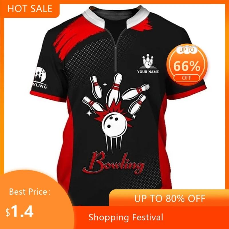 Fashion Bowling Sports Men's T Shirt Funny 3D Print Short Sleeve Tees Summer Casual O-neck Loose Tops Customizable Name T-shirts