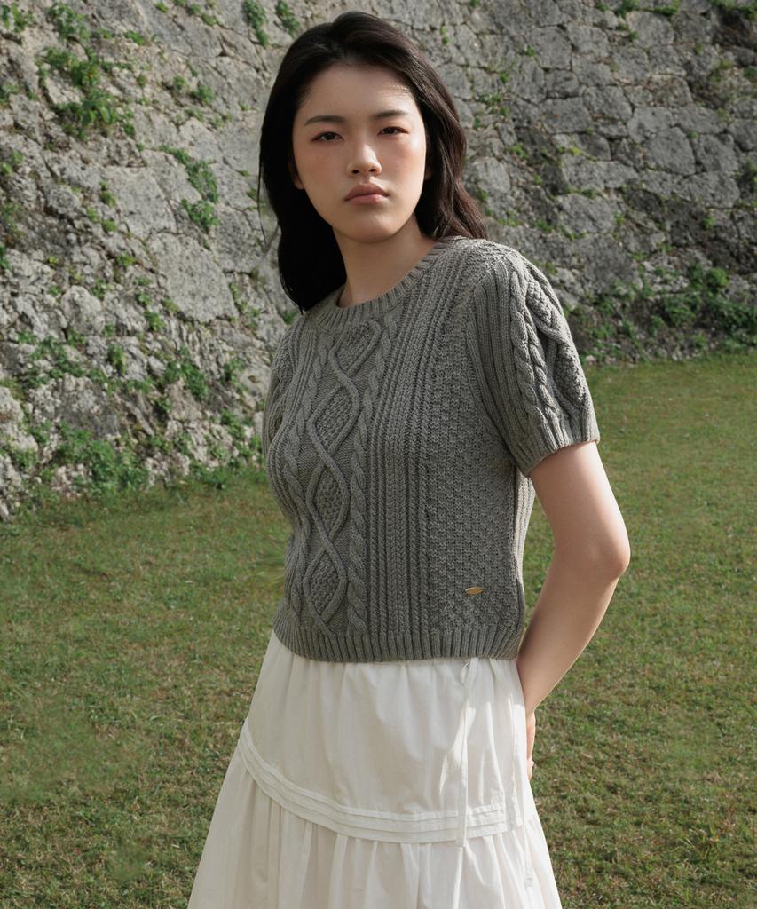 DEHEVE Half Sleeve Cable Knit [Gray]