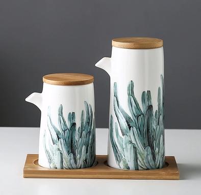 marble Ceramic Gravy Olive Oil Pot set Soy Sauce Vinegar Seasoning Can Oil Bottle Kitchen Cooking Tools Storage Bottles set