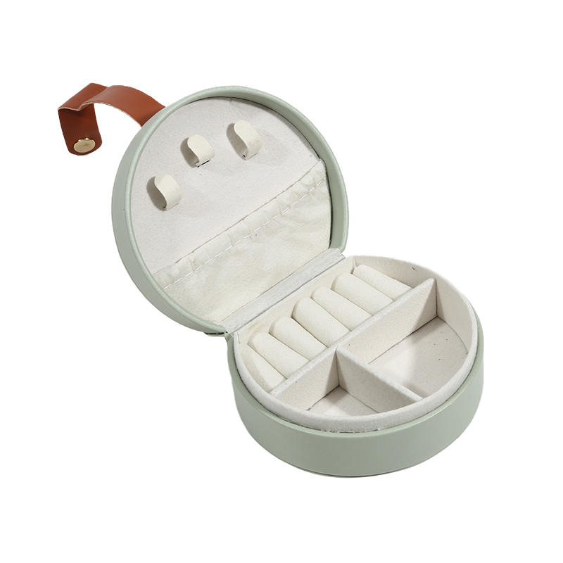 Portable Semi-Circular Small Travel Jewelry Case for Women Compact Top Handle Ring Necklace Earring Organizer Box