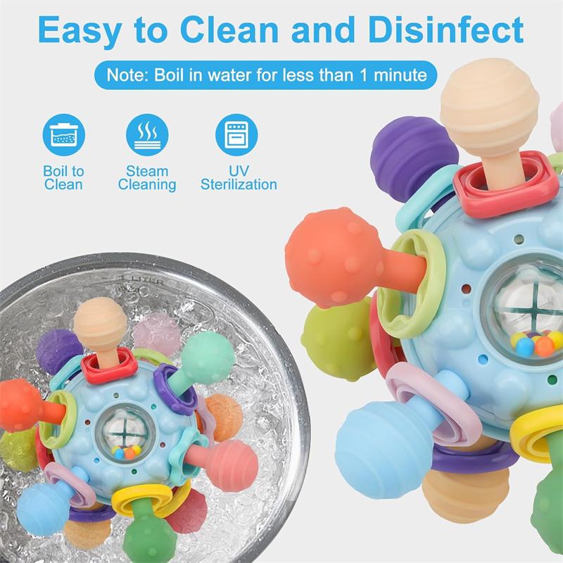Atomic Ball Baby Montessori Sensory Toy For 0-6 6-12 Months, Food Grade Teething Toy For Babies