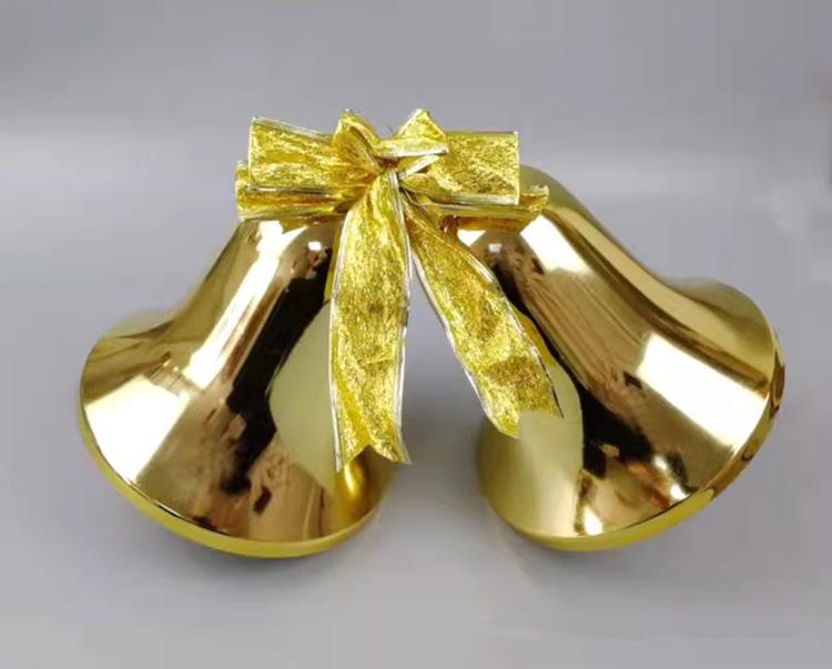 Gold Trumpet & Big Bell Christmas Clock Pair for Window Display and Hotel, Shopping Mall, or Bar Decoration Ornaments