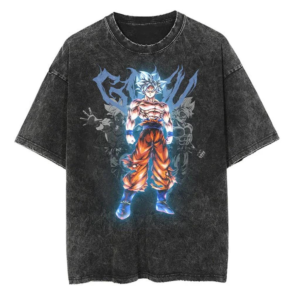 

New JJapanese Anime Dragon Ball High Quality TShirt Men and Women Cotton Vintage Washed Print Streetwear Gym Clothes XL