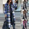Warm Thick Plaid Print Jacket for Women Loose Long Sleeve Mid Length Coat Lapel Color Matching Single Breasted Pockets Streetwear Commute