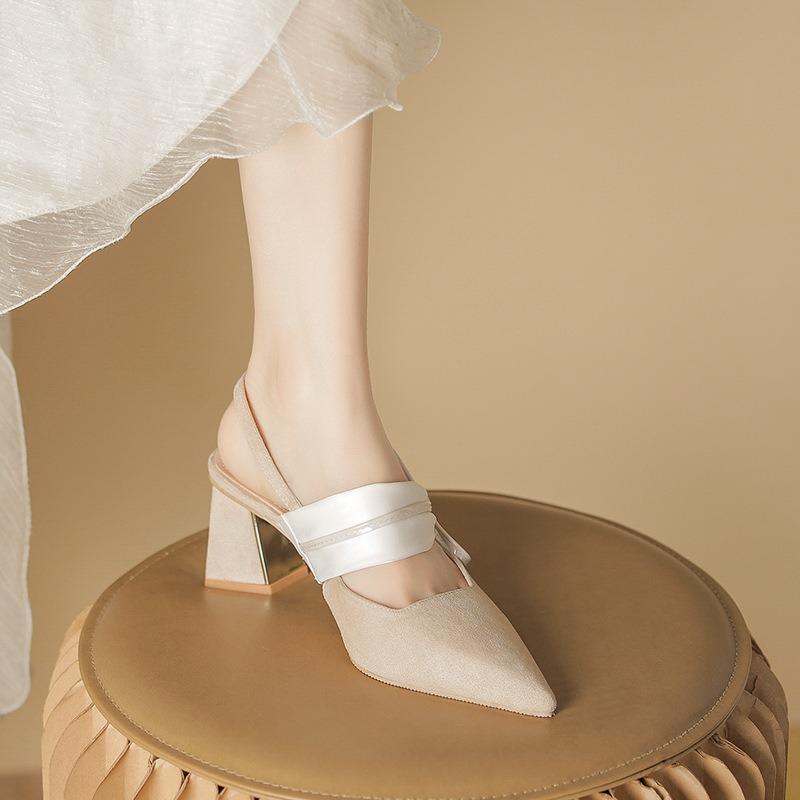 Baotou Sandals Women's New Summer Thick Heel Shallow Mouth Pointed Bow High Heels Women's Thick Heel Sandals