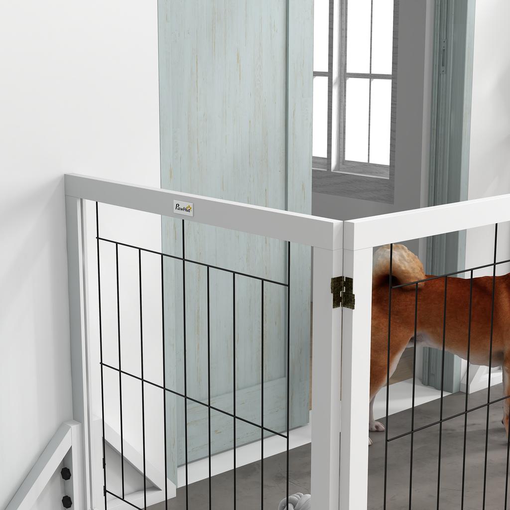 Folding Dog Gate with 4 Panels and Triangular Feet, 280x70 Cm, White