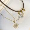 Sweet and Cool Babes~ Double Layer Stacked Sunflower Brown Leather Necklace Female Niche Design Collarbone Neck Chain