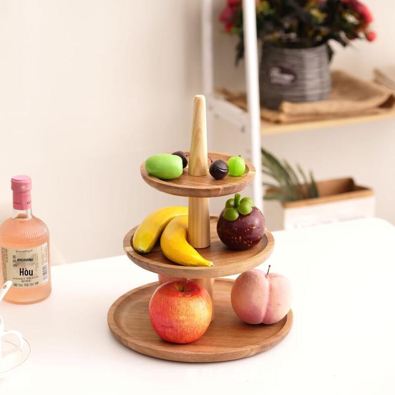Abay Three-Tier Solid Wood Fruit and Snack Serving Plate