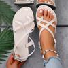 Mote Kvinners Sandaler Flate Hæler Tåklips Casual Roma Sandaler 2025 Sommer Krysssko Smal Stropp Ankelspenne Strand Sandaler for Kvinner