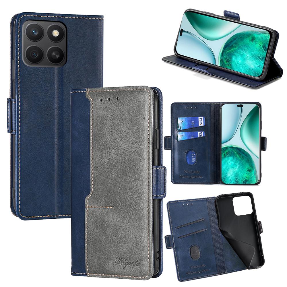 

For Honor X8c 4G Case Contrast Color Wallet Leather Phone Cover Blue+Grey