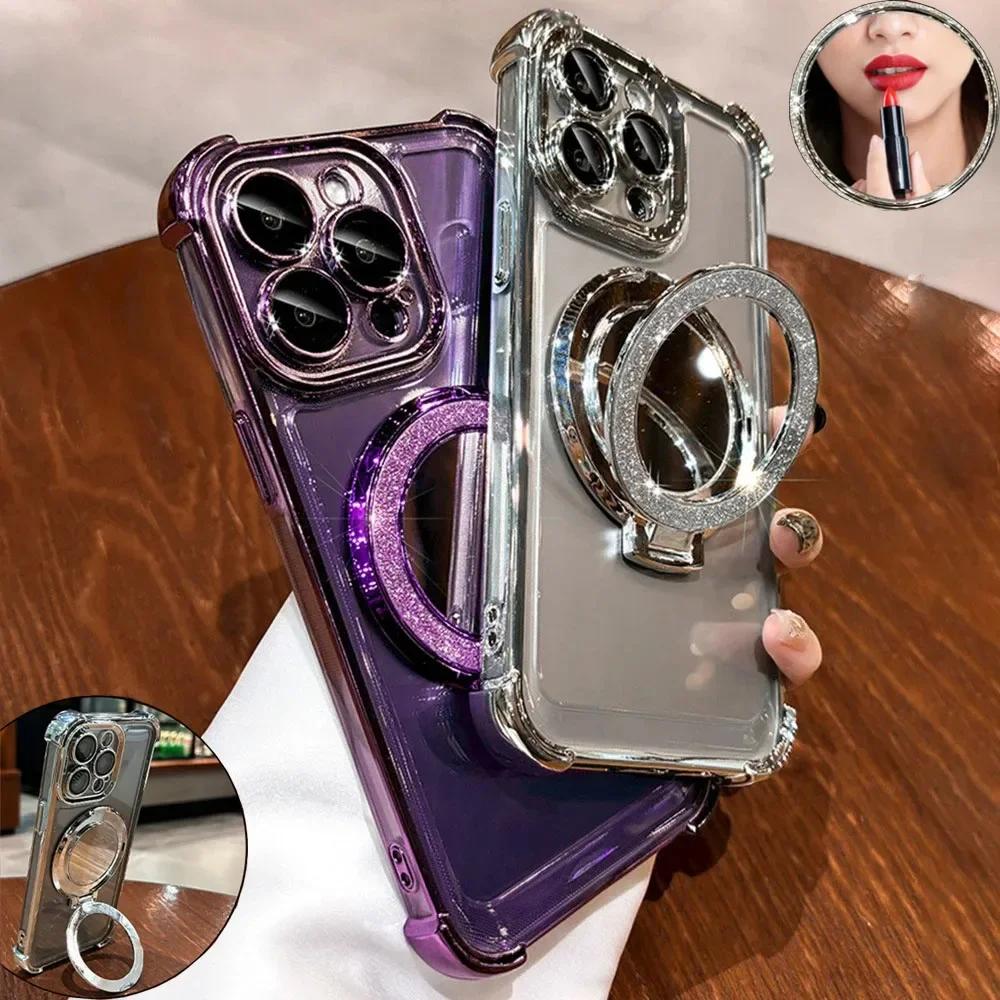 Custodia Specchio per Trucco Glitterata Per Samsung Galaxy S26 Ultra S25 FE S24 S23 Plus A57 A37 A17 A56 A36 A55 A54 A16 A35 Supporto Placcato