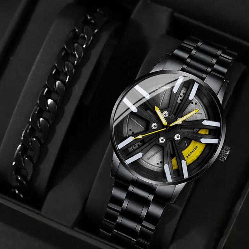 

Модные персонализированные мужские часы, светящиеся часы с колесом, деловые часы, кварцевые стальные часы, мужские подарки