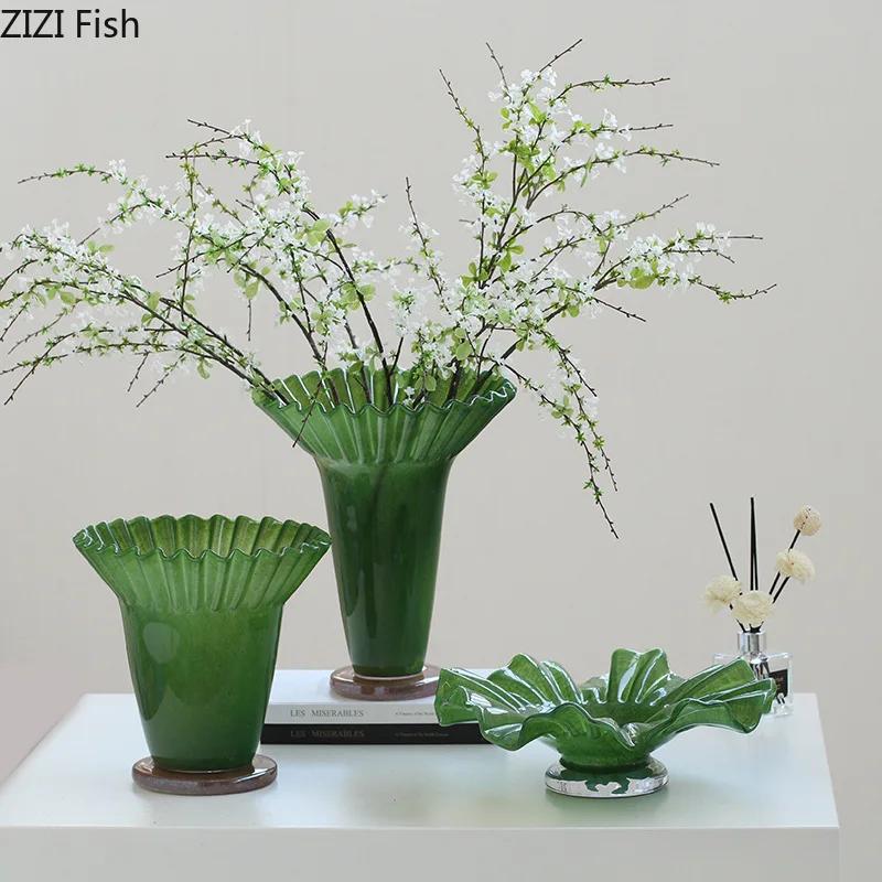 Lotus Leaf Edge Decorative Glass Vase Hydroponics Plant Pot Table Decoration Flowers Arrangement Vases Room Aesthetic Decor