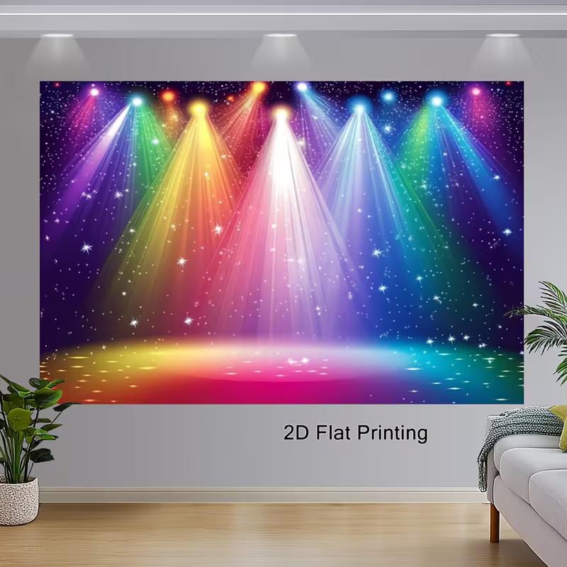 Rainbow Stage Spotlight Photo Booth Background, Starry Light Curtain Backdrop for Music Performances