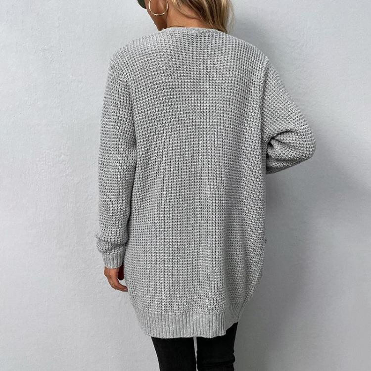 Vintage Solid Color V-Neck Long Sleeve Loose Knitwear Cardigan Sweater Autumn Winter Top