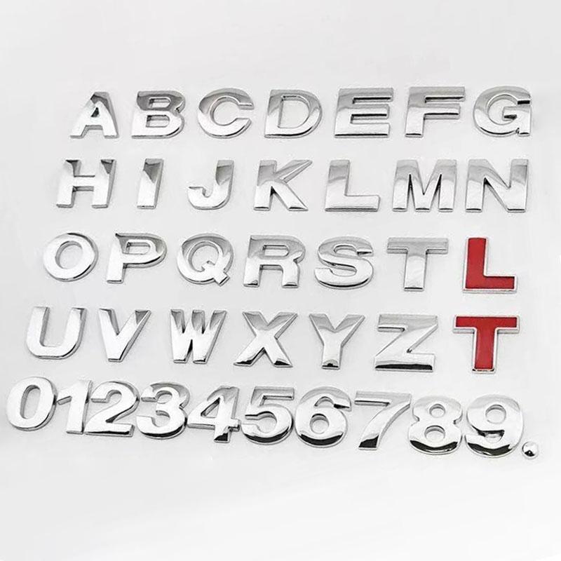 

3D Metal 45mm 25mm Car Letters Alphabet Emblem Numbers Chrome Labeling Car Sticker Trunk Logo Letters Emblem 25MM&Red T срібний