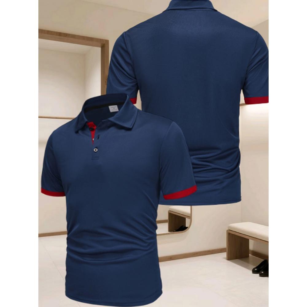

Solid Color Men s Short Sleeve Summer Fashionable 3D Digital Comfortable Quick Drying Casual Polo Shirts with Printing 3XL червоний/Темно-синій