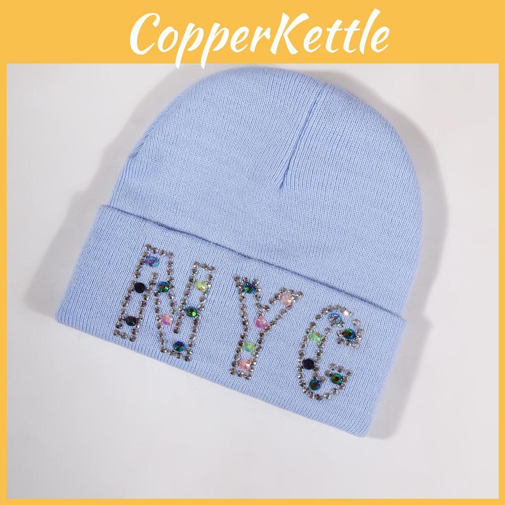 Letters Rhinestone Nyc Knit Hat For Unisex Autumn Winter Warm Cap Gift Fashion