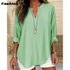 Women's Fall and Winter V-neck Cotton Linen Large Size Shirt