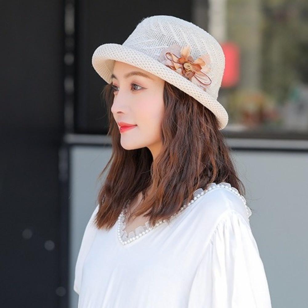 Korean Style Flower Fisherman Hat Rolled Brim Women Sun Cap Sweet Sunscreen Bucket Cap  Fishing