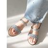 2WAY Double Strap Sandals Flat FX2104 White Silver [AmiAmi] 1.5cm Women's (L(24.0cm), Python)