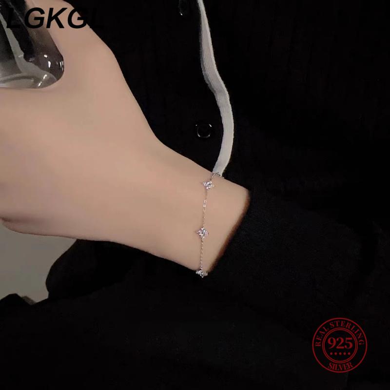 LGKGL S925 silver plated 18-karat gold four-leaf clover Full Star bracelet Simple zircon silver women's commute