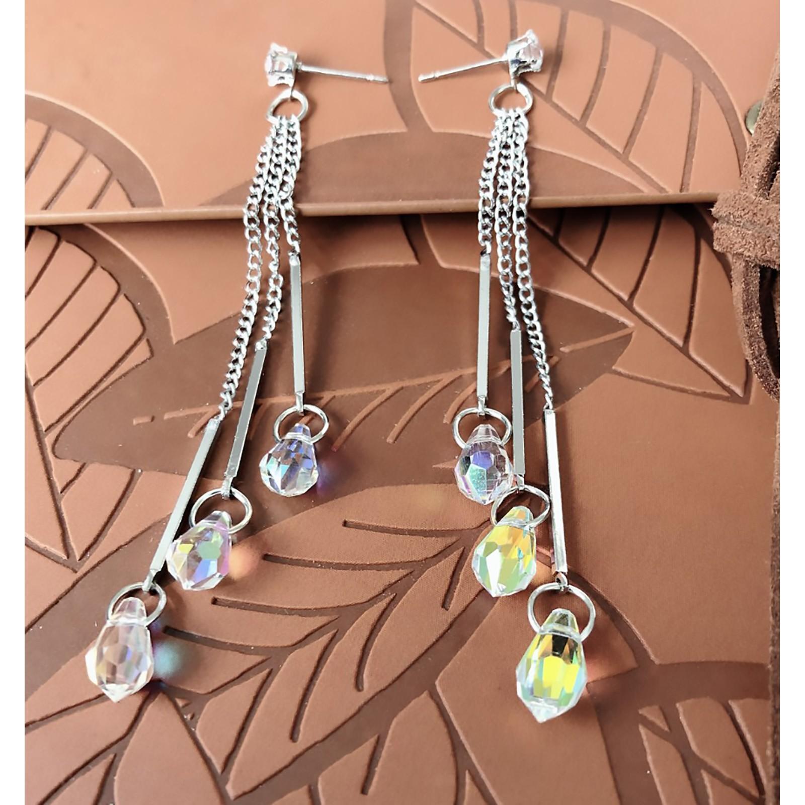 

Серьги-гвоздики с подвесками из белого золота с рваной огранкой, австрийская радуга, разноцветные кристальные серьги-гвоздики с каплевидной огранкой для женщин и девочек