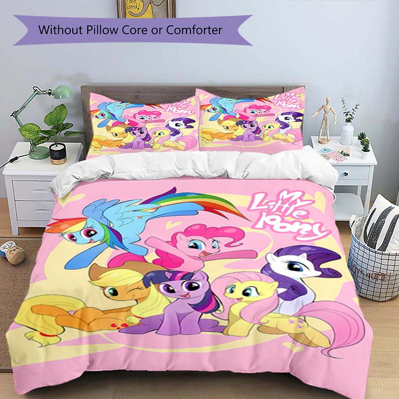 3pcs My Little Pony5 Design Cover Set - HD Printed Bedding with 1 Cover and 2 Pillowcases - Perfect for Home and Dorm Decor