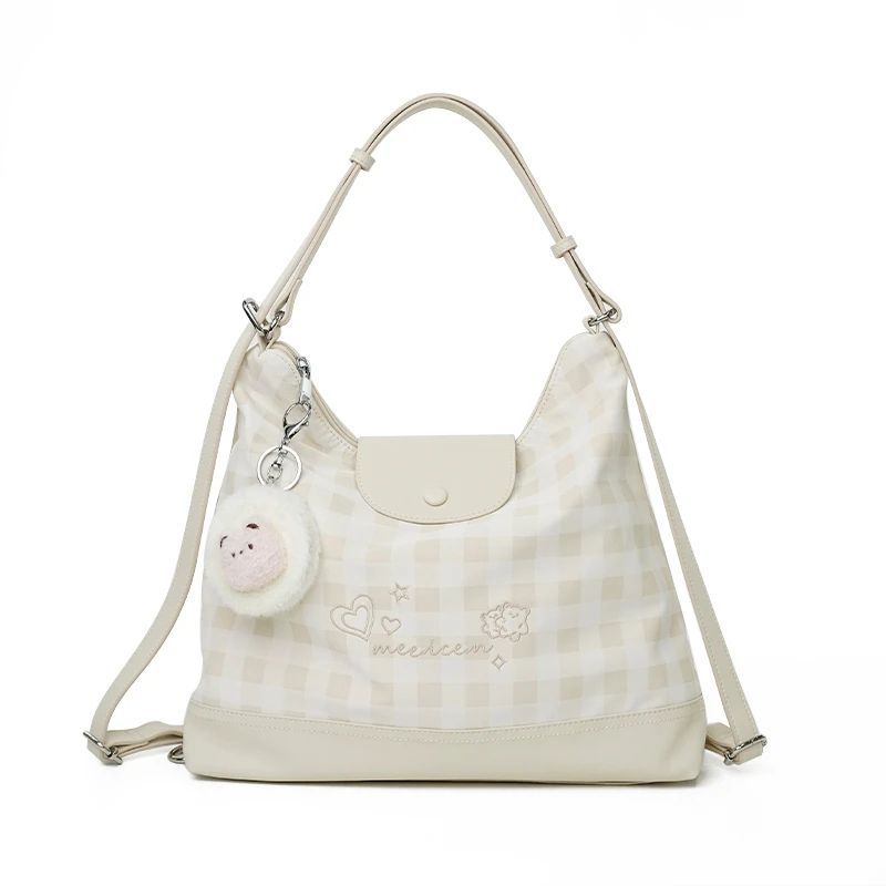 New fashion casual versatile ins college style backpack bag women s plaid cute single shoulder oblique span bag