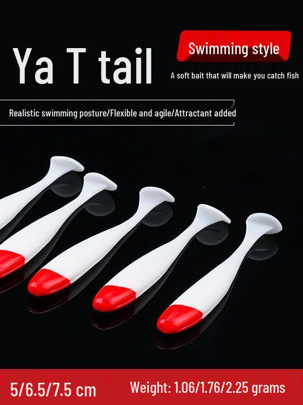 Red Head White Body T-Tail Soft Lure, Ultra-Soft Bait, Available in Small and Large Sizes.