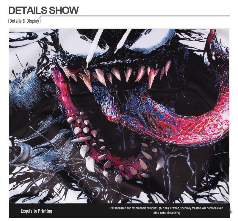 Set mikiny s kapucí a kalhot s digitálním potiskem Žralok Venom - Unisex Podzimní/Zimní Edice pro Pár