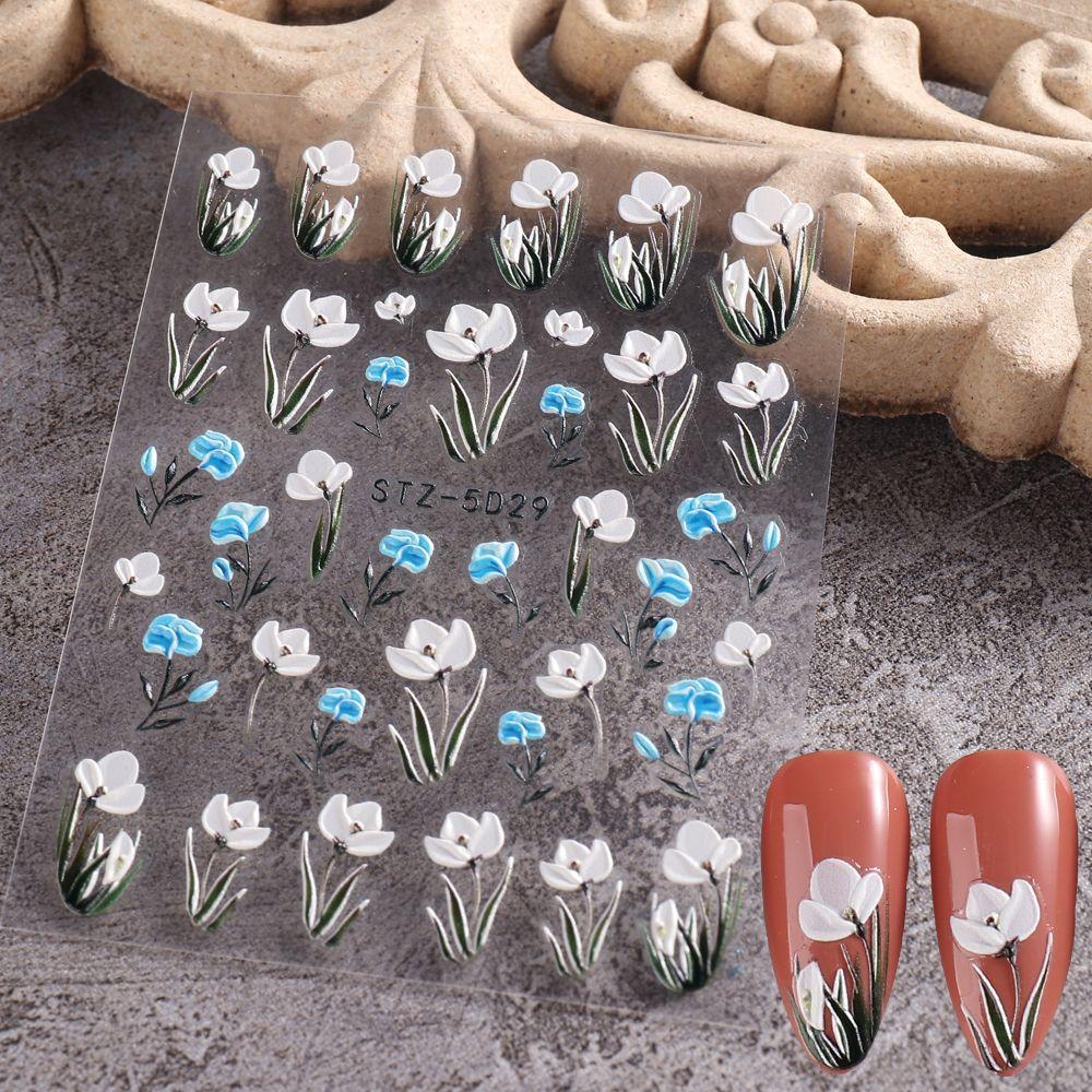 

Свадебный дизайн самоклеящиеся слайдер-наклейки цветы листья тисненые наклейки для ногтей 5D STZ-5D29