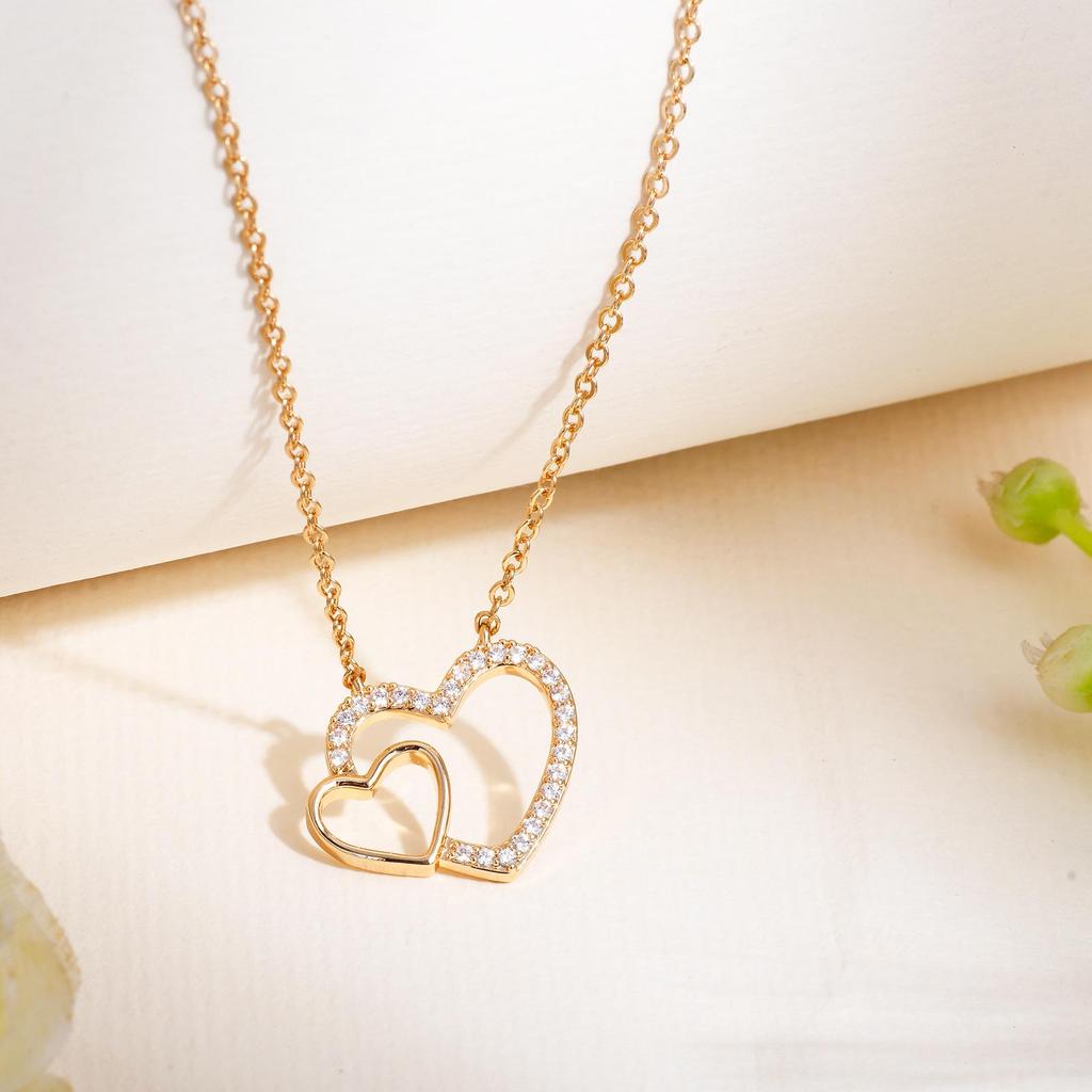 Luxury Double Heart Zirconia Necklace - Elegant and Versatile Jewelry for Women, Perfect for Valentine's Day and Everyday Wear.