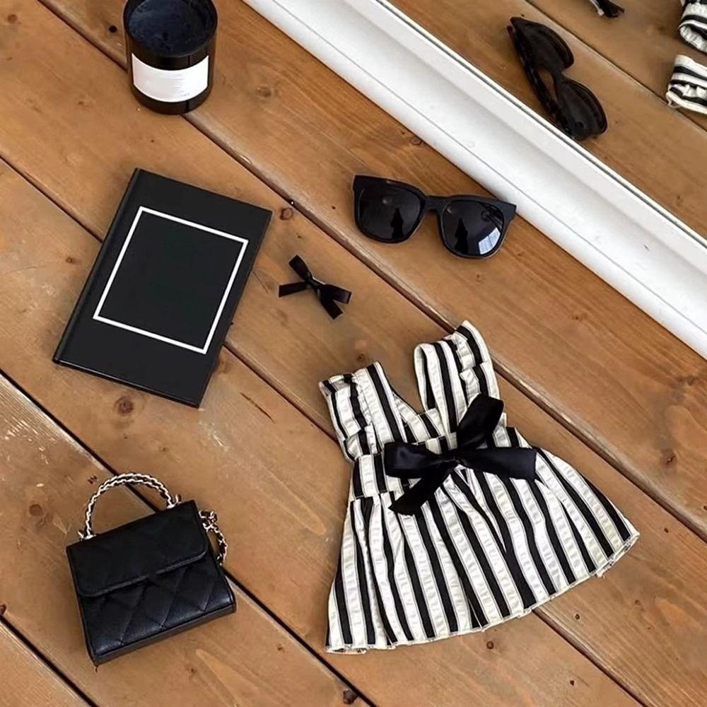 Big Bow Striped Cat Dress Black Puppy Skirt New Small Dog Princess Dress Summer
