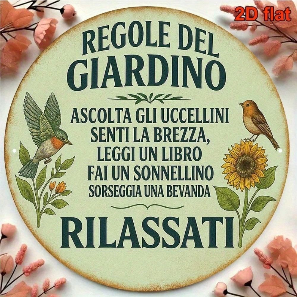 Retro Garden Rules Metal Wall Art Round Sign Home Decor