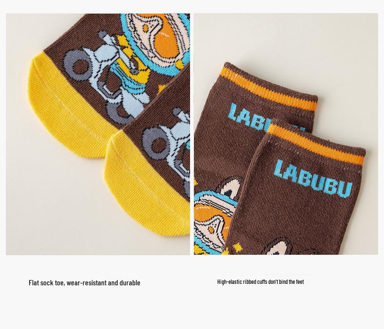 Labubu Jungen Cartoon Baumwolle Mittelwaden-Socken - Geruchsresistent für Frühling, Herbst und Winter