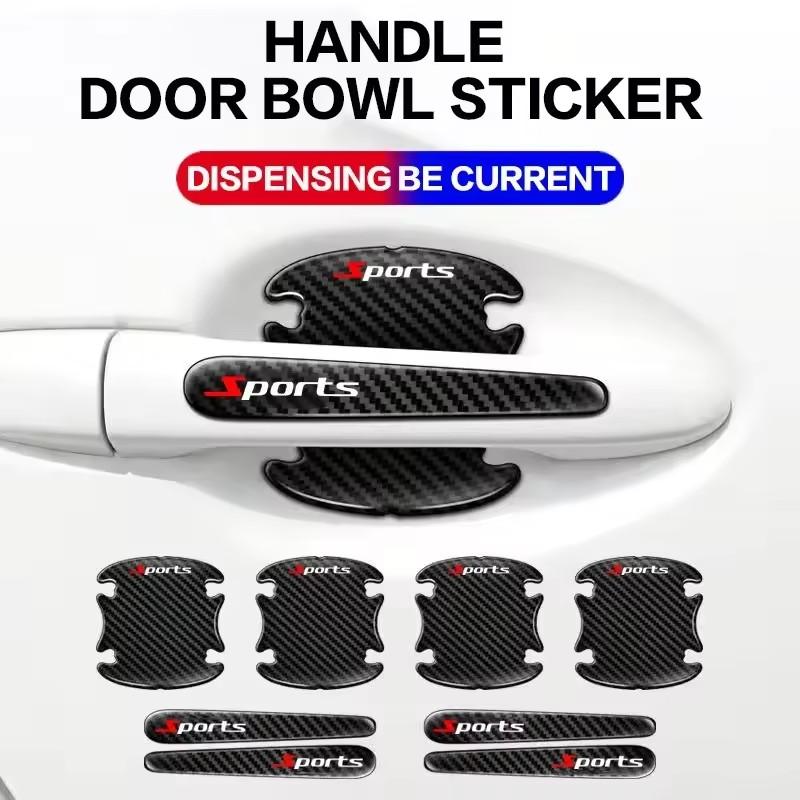 8PCS Carbon Fiber Pattern Car Door Bowl Protective Stickers Door Handle Anti-Scratch Stickers Drop Glue Anti-Collision Strips Pa