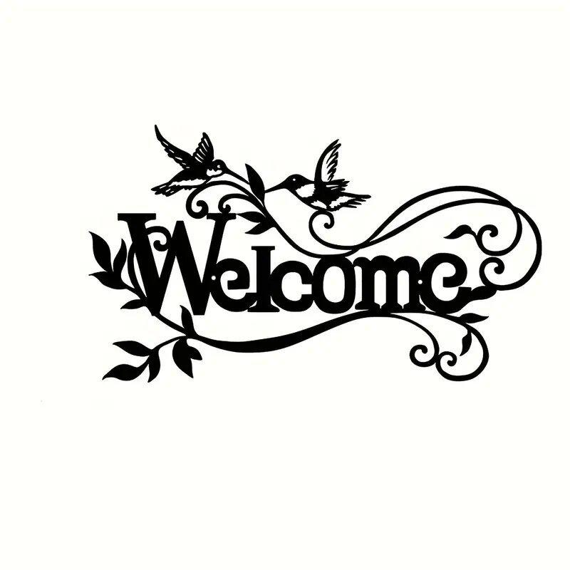Cross-Border Ferrous Metal Welcome Sign - Creative Wrought Iron Wall Decor for Garden or Home