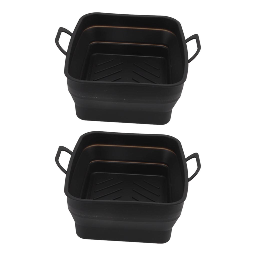 2 Pcs Silicone Air Cooker Pot with Handle Rectangular Fryer Liner Tray Replacement for Kitchen Cooking Accessories Black