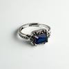 925 Sterling Silver Rings For Women Geometric Fine Jewelry Finger Adjustable Vintage Blue Stone Ring For Party Birthday Gift