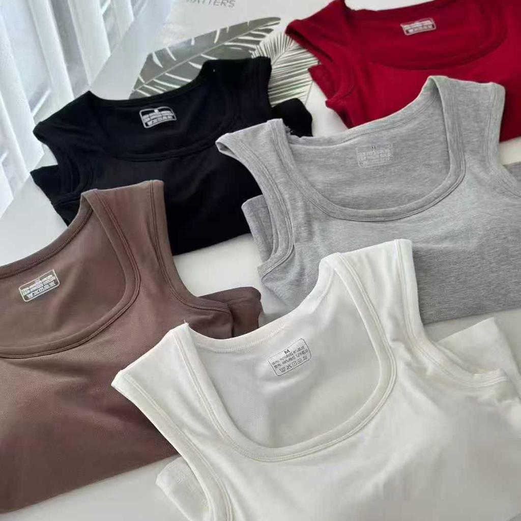 Women's U Neck Sleeveless Wide Strap Tank Top Slim Fit Casual Solid Rayon Ice Camisole With Fixed Built In Bra Pad