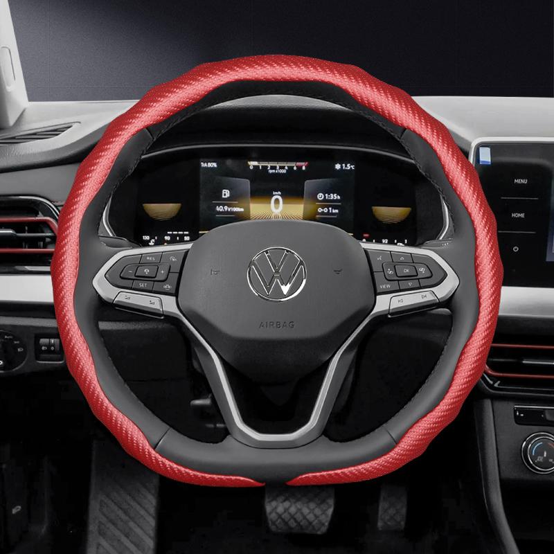 Suitable for Volkswagen Carbon Fiber Texture Steering Wheel Cover Snap-On Wave-Shaped Protective Shell Golf Passat Polo Jetta Tiguan T-Roc Atlas