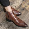 Fashion High Quality Low Heeled Lace Up Brown Chelsea Mens Boots Business Leather Men Designer 2025 Fashion Casual Pointed Cowboy Boots