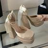 Fashion Runway Style Luxury Pearls Rhinestones Satin Bowknot Women Pumps Summer Fashion Platform Wedges 14CM Ultra High Heels Pary Shoes