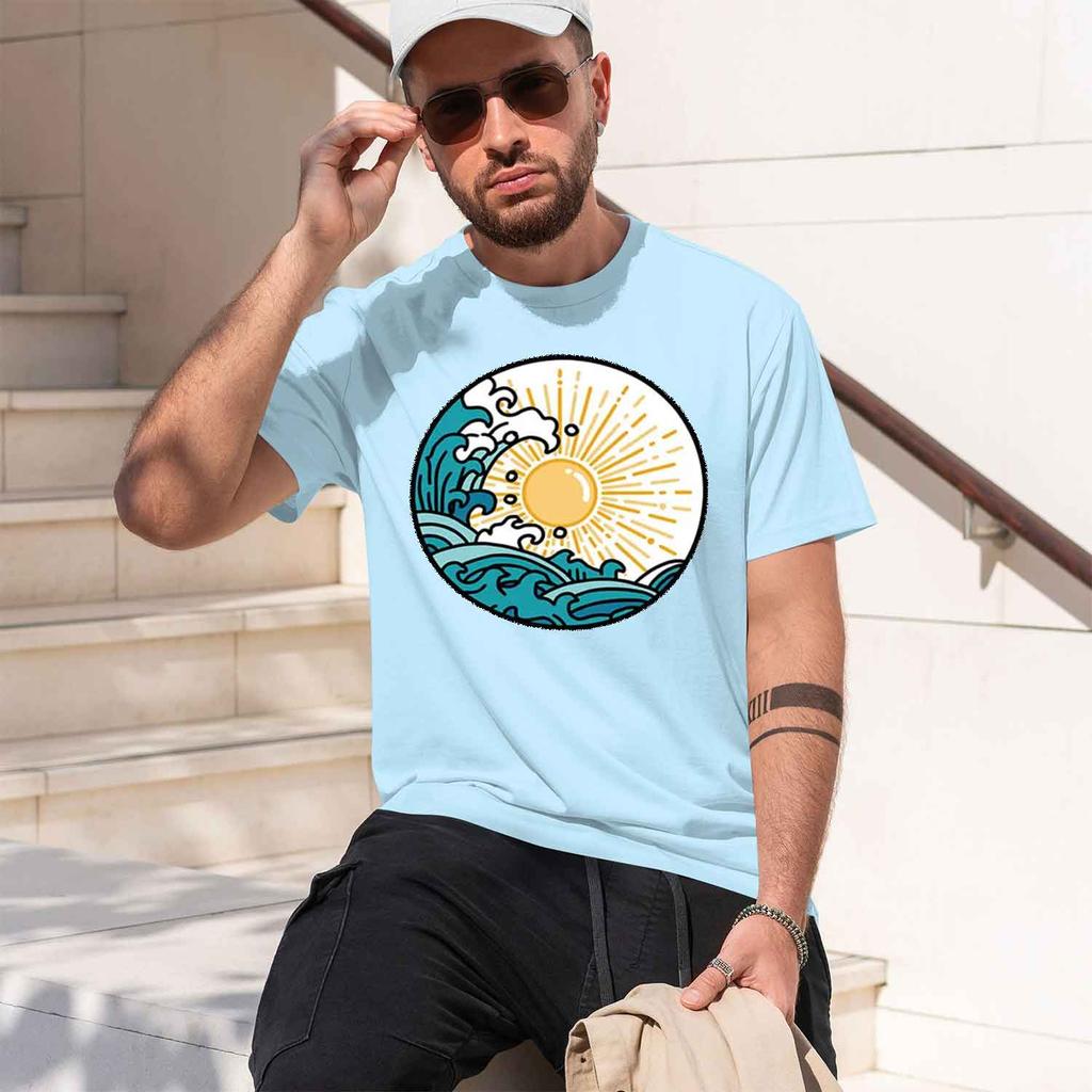 Sun And Wave Printed Breathable Round Neck Tee Malist Design Lightweight Fabr Unisex Bas Unisexs Tshirt 2026 New Model Shortsleev