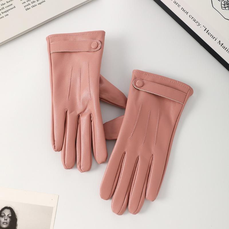

Теплые кожаные перчатки женские милые бархатные утолщенные для улицы езды вождения ветрозащитные и холодостойкие зимние перчатки one size fits all розовый