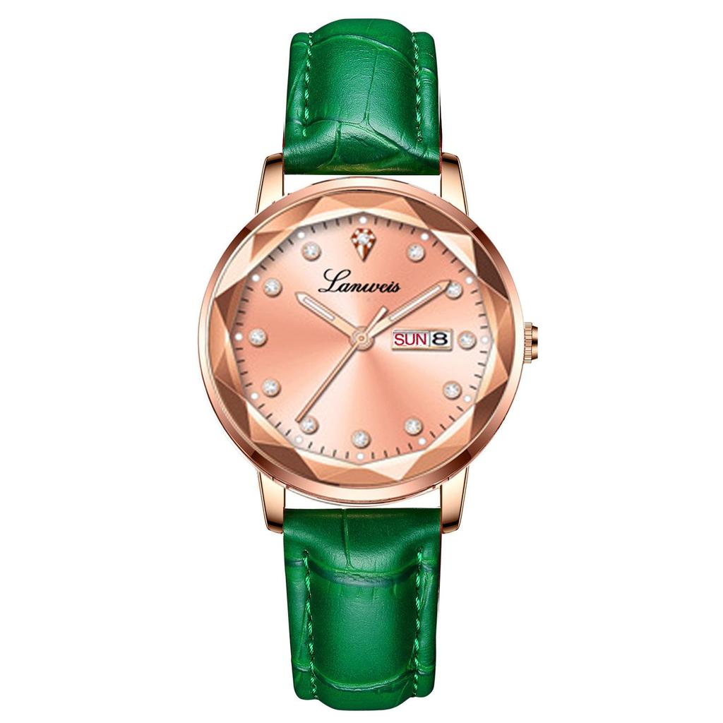 Diamond-Shaped Women's Quartz Watch with Leather Strap, Waterproof, and Suitable for Students and Couples.