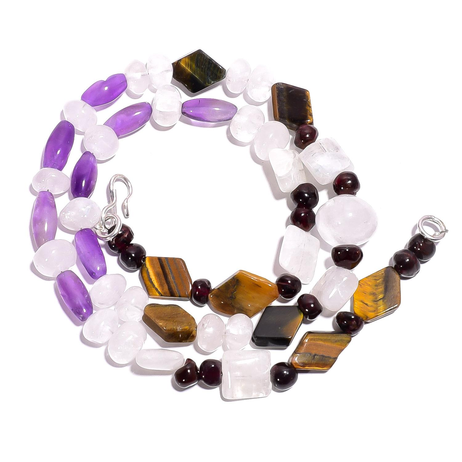 

Натуральный камень Тигровый глаз Аметист Лунный камень Гладкие бусины Ожерелье 17 UB-4934 UB-4934